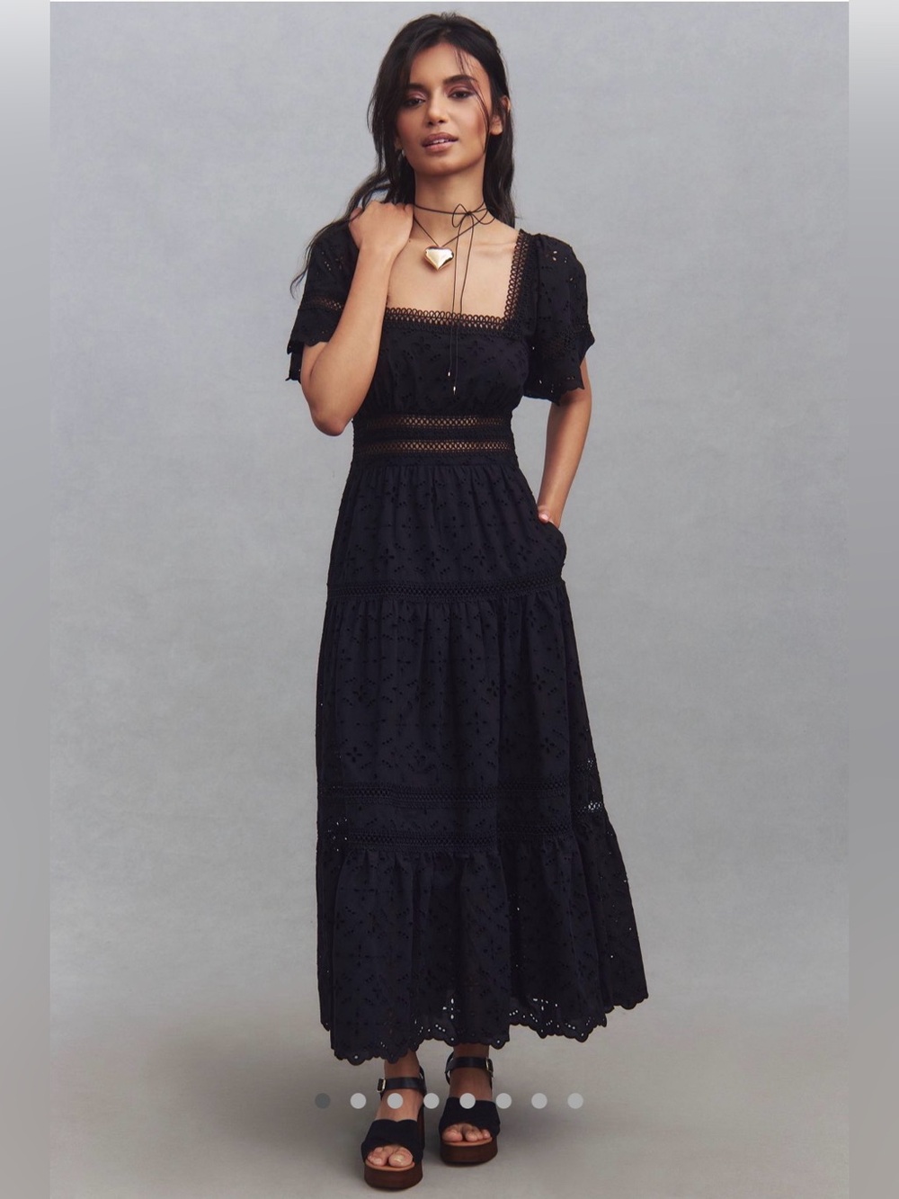 Anthropologie Maeve The Violetta Square-Neck Eyelet Midi Dress